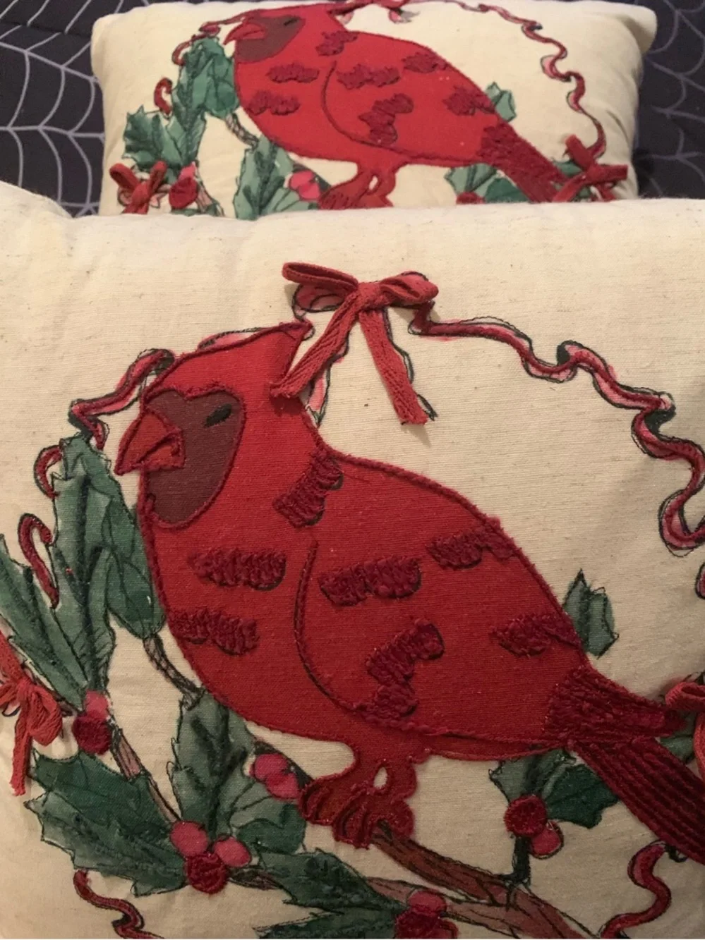 2-St. Nicholas Square® Faux Linen Cardinal Decorative Throw Pillow